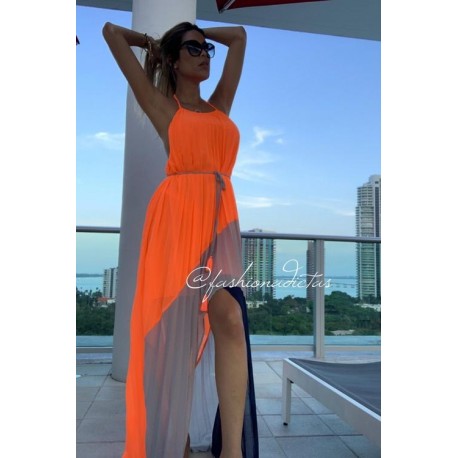 MAXI VESTIDO NEON MIX IRREGULAR