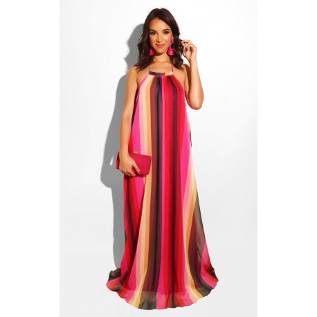 MAXI VESTIDO RAINBOW FUCHSIA PLISADO