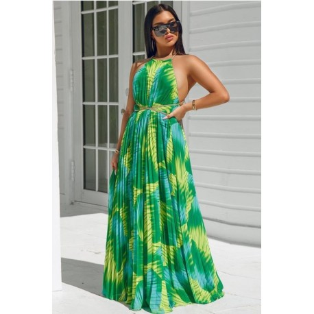 MAXI VESTIDO RAINBOW TROPICAL PLISADO