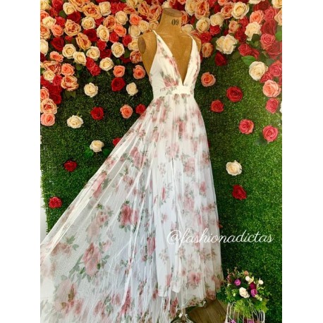 MAXI VESTIDO TULLE BLANCO FLORAL
