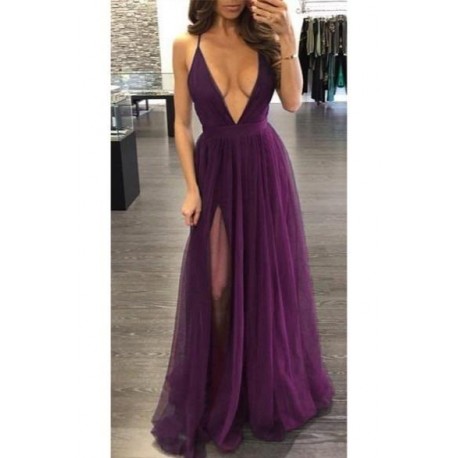 MAXI VESTIDO TULLE UVA.