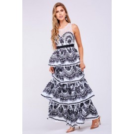 MAXI VESTIDO WAVES BLANCO/NEGRO.