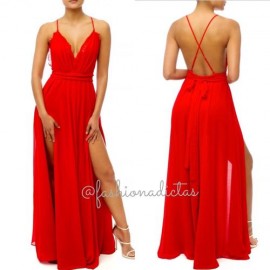 MAXI VESTIDO YVETTE ROJO CHIFFON