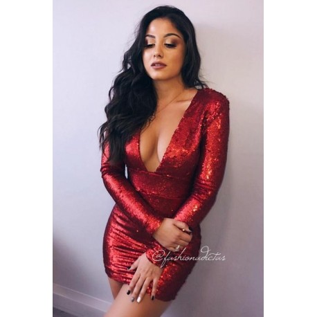 MINI VESTIDO CARMIN LENTEJUELAS