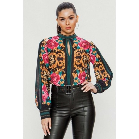 PANTIBLUSA GRECAS FLORAL NEGRA