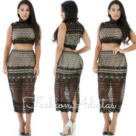 SET MIDI ENCAJE NEGRO/NUDE.