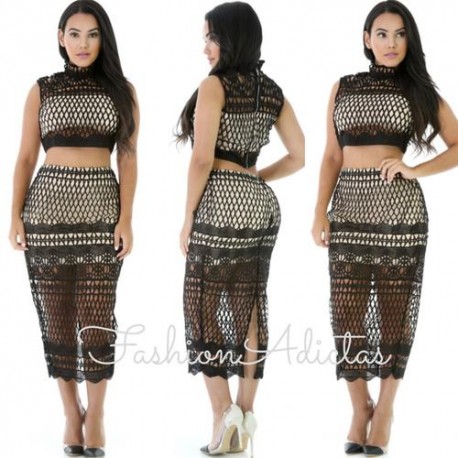 SET MIDI ENCAJE NEGRO/NUDE.