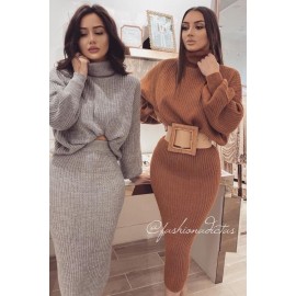 SET TEJIDO LINA FALDA-SUETER TERRACOTA