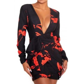 VESTIDO BIANCA FLORAL NEGRO ROJO