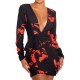 VESTIDO BIANCA FLORAL NEGRO ROJO
