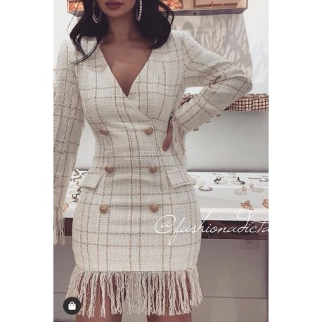 VESTIDO BLAZZER TWEED BLANCO/ORO