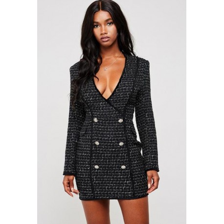 VESTIDO BLAZZER TWEED NEGRO/PLATA