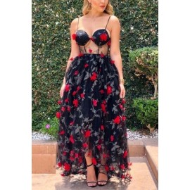 VESTIDO BLOSSOM NEGRO ROSAS BORDADO TULLE.