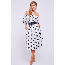 VESTIDO DOTS MIDI SEMIHOMBROS.