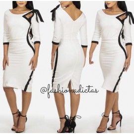 VESTIDO MIDI  TIPO CHANNEL BLANCO MOÑO