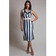 VESTIDO MIDI RAYADO BLANCO/ AZUL MARINO